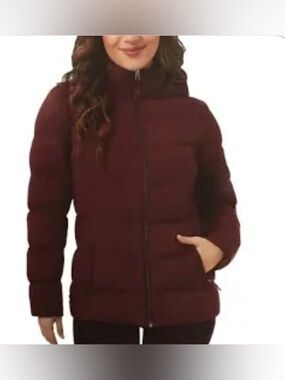 NWT Women's Burgundy Puffer Jacket with Hood Size XL